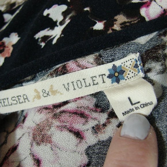 Black Pink Floral Ruffle Wrap Dress Chelsea & Violet Large Cottagecore Romantic - Picture 8 of 16